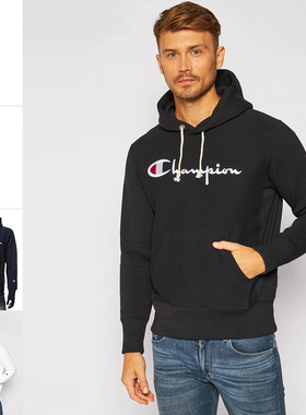 Champion 冠军 潮牌 男士草写大LOGO刺绣保暖毛里连帽卫衣 215210