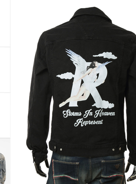 REPRESENT 潮牌 男士时尚天使图案翻领牛仔夹克外套 M01232