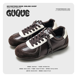 古雀Guque情侣真皮德训鞋男女同款2025新款秋冬休闲百搭轻便板鞋