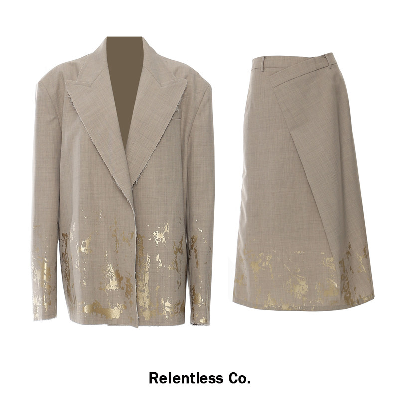 RELENTLESS意式老钱两件套阔版宽松西装高腰A型中长裙套装女秋季