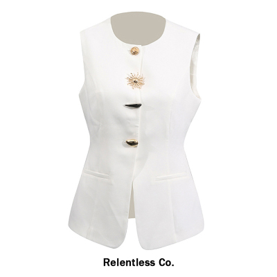 Relentless通勤职业白色无袖修身背心女纽扣装饰百搭气质马甲春夏