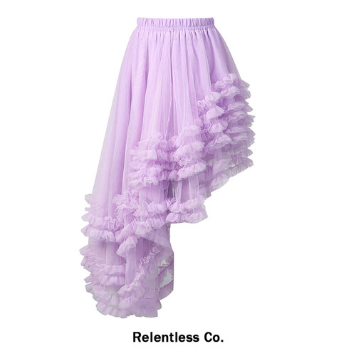 Relentless 不对称网纱蓬蓬长裙公主风春夏甜美荷叶边蛋糕半身裙