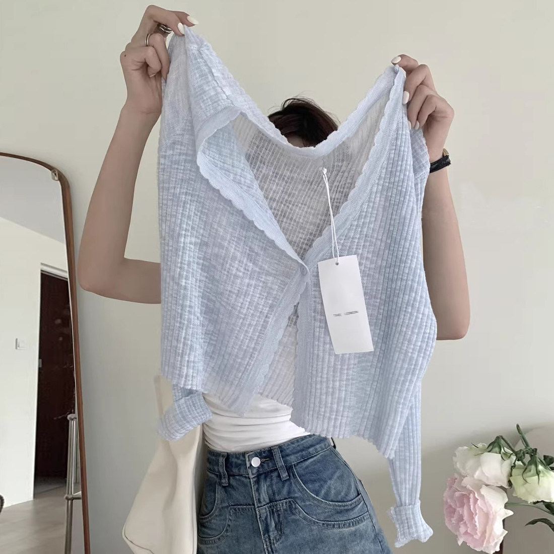 夏季冰丝薄款防晒针织开衫女外套配吊带裙子洋气短款空调披肩外搭