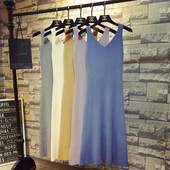 春秋装 背心长裙v领ins超火针织吊带连衣裙 无袖 韩版 ulzzang中长款