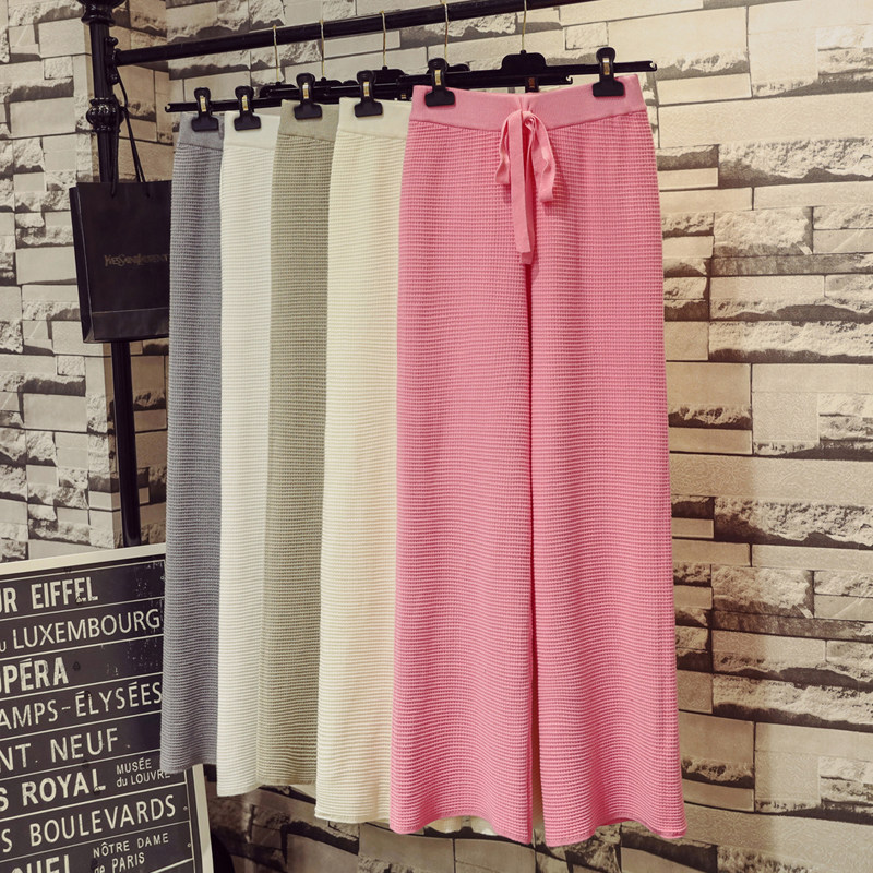 秋冬高腰宽松垂感华夫格针织阔腿裤女显瘦拖地直筒休闲毛线长裤子,女装/女士精品,休闲裤,淘宝优惠券,粉丝福利购,淘宝优惠卷