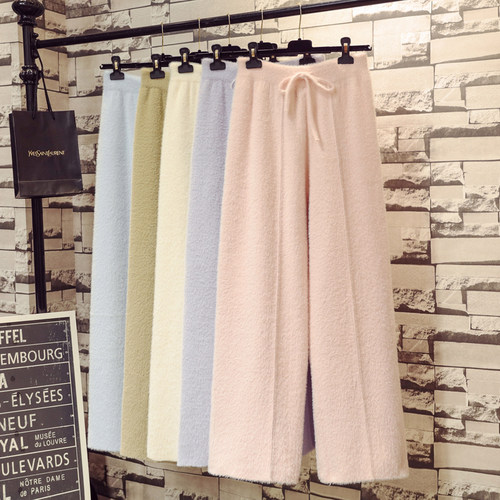 韩版减龄高腰加厚针织阔腿裤