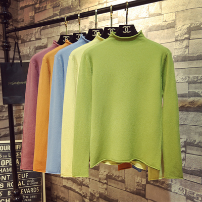 秋冬季新款卷边半高领内搭针织衫