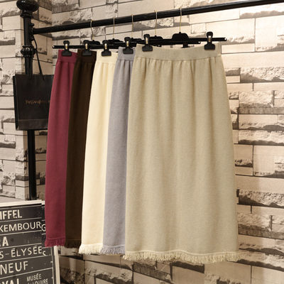 美拉德风流苏a字针织半身长裙子