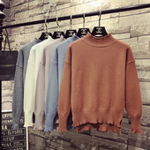 前短后长半高领套头毛衣女宽松外穿学生针织衫 韩版 加厚 新款 秋冬季