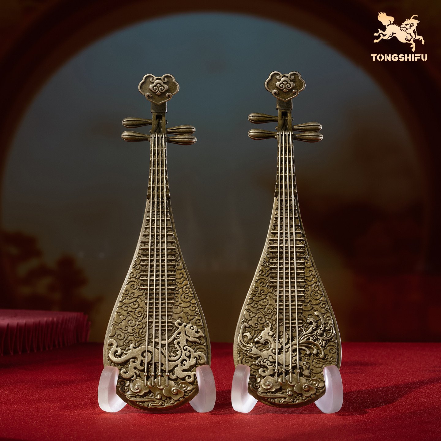 铜师傅《龙凤琵琶》客厅桌面铜乐器摆件 家居装饰工艺品 送礼摆件