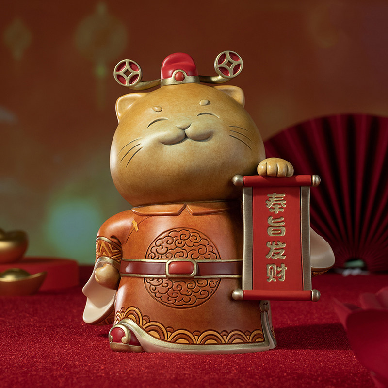 铜师傅奉旨发财招财猫 桌面摆件 乔迁饭店开业新居工艺品吧台礼品