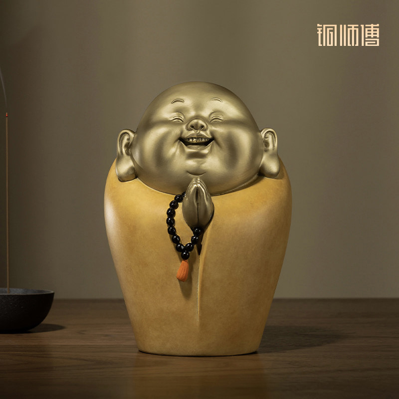铜师傅《知足者常乐》客厅桌面家居装饰铜佛像摆件家居装饰工艺品