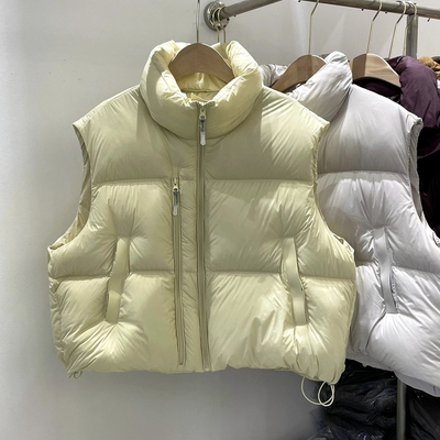 繁花市场版简约立领短款抽绳云朵泡芙般蓬松感羽绒马甲25302