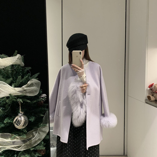 12180 含100澳毛 繁花精致～温柔甜美显瘦中长羊毛外套 配围巾