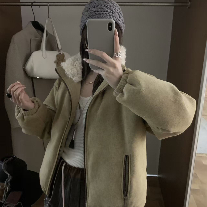 繁花冬上新拼接毛领绒设计休闲保暖羽绒服外套w512g28428