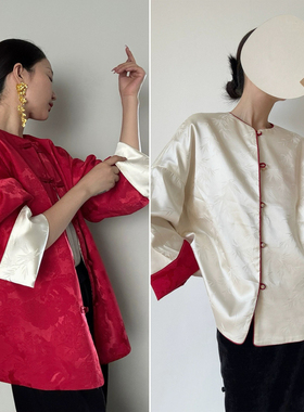 繁花冬上新气质名媛高端人丝提花双面穿夹棉新中式棉服40397