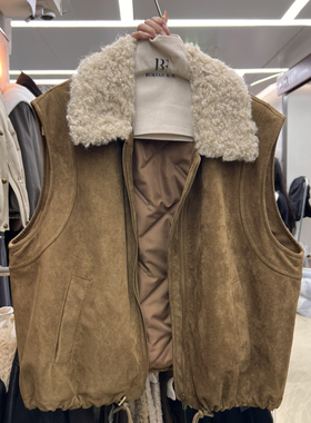 繁花冬上新翻领宽松百搭拉链复古马甲T55100