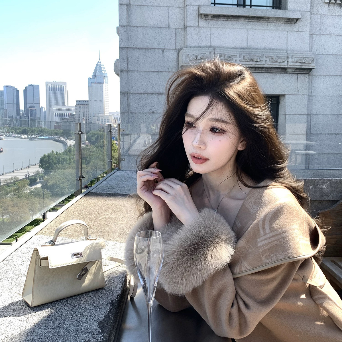 繁花真毛毛袖可拆卸含100澳毛网红名媛气质爆款PNF11