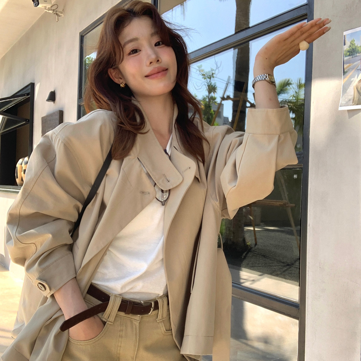 繁花诺丁山下～高级感立领经典百搭宽松风衣(配腰带)10133