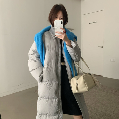 繁花档口点单巨多简韩超抗冻针织拼接立领长款保暖羽绒服外套T452