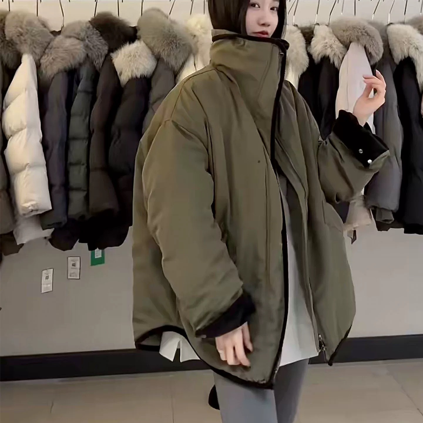 繁花小众复古风宽松简约设计保暖棉服外套w5851