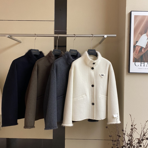 繁花简约百搭立领修身羊毛外套（含5羊绒）663