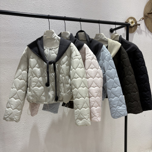 换季单品韩系甜妹风爱心绗缝短款棉服针织可拆卸披肩通勤百26087K