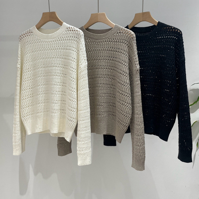 繁花春款极简简约气质纯色系修身短款针织衫珠片细节针织衫A0650