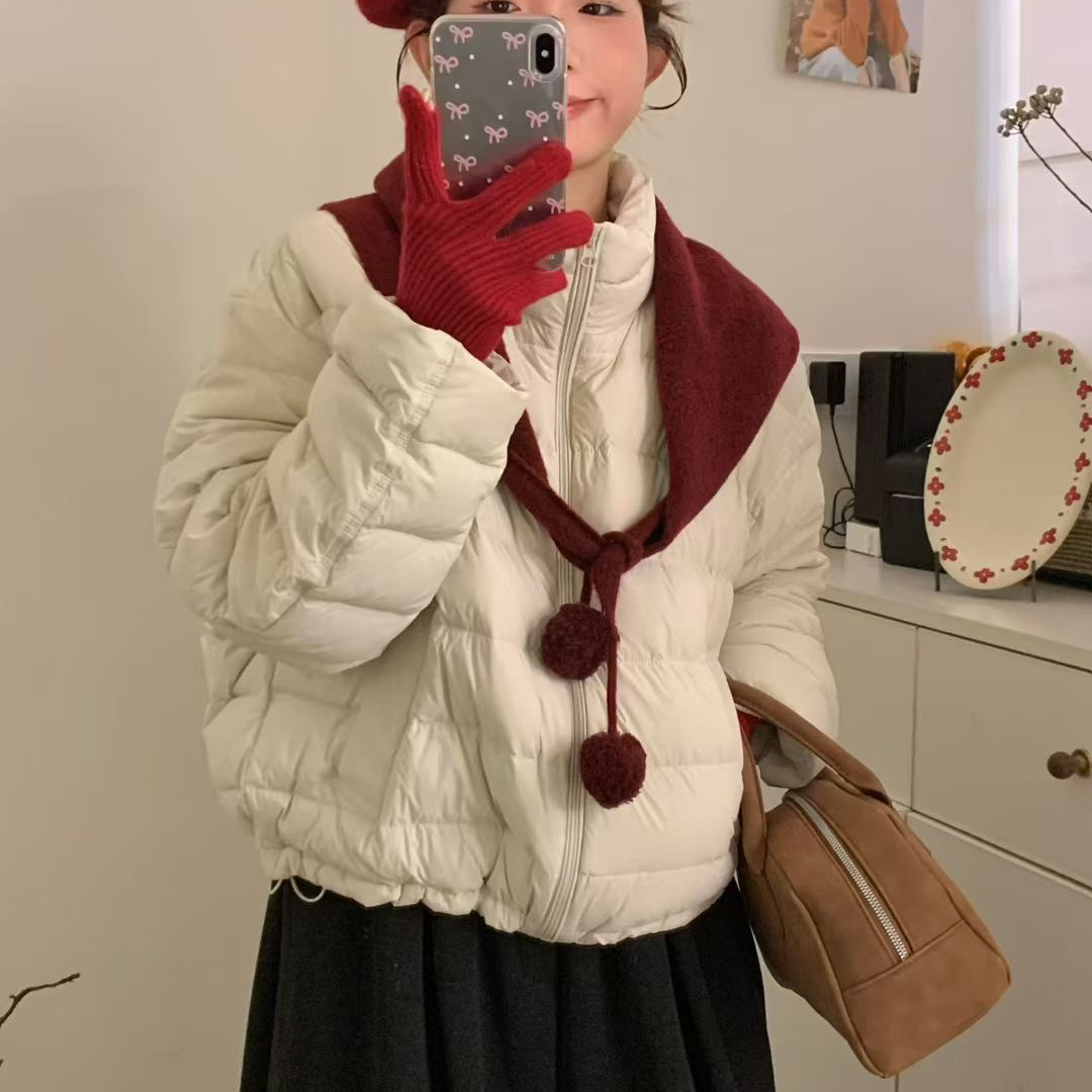 繁花小众泡菜馆-闲百搭立领拉链宽松保暖羽绒服外套(配披肩)8889