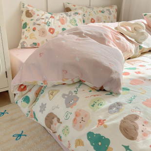 学生宿舍单人全棉床品3件套床单被套RL纯棉 可爱插画风 宅姿势