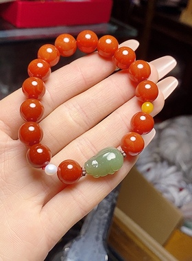 玉阅珠宝红玛瑙和田玉貔貅手串