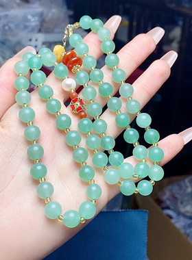 玉阅珠宝天然东陵玉圆珠锁骨链