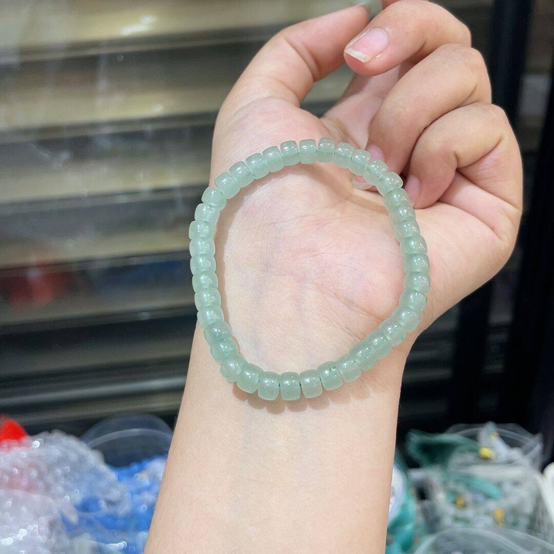 纯天然东陵玉直切桶珠国潮文玩女气质高级感小众情侣款单圈手串