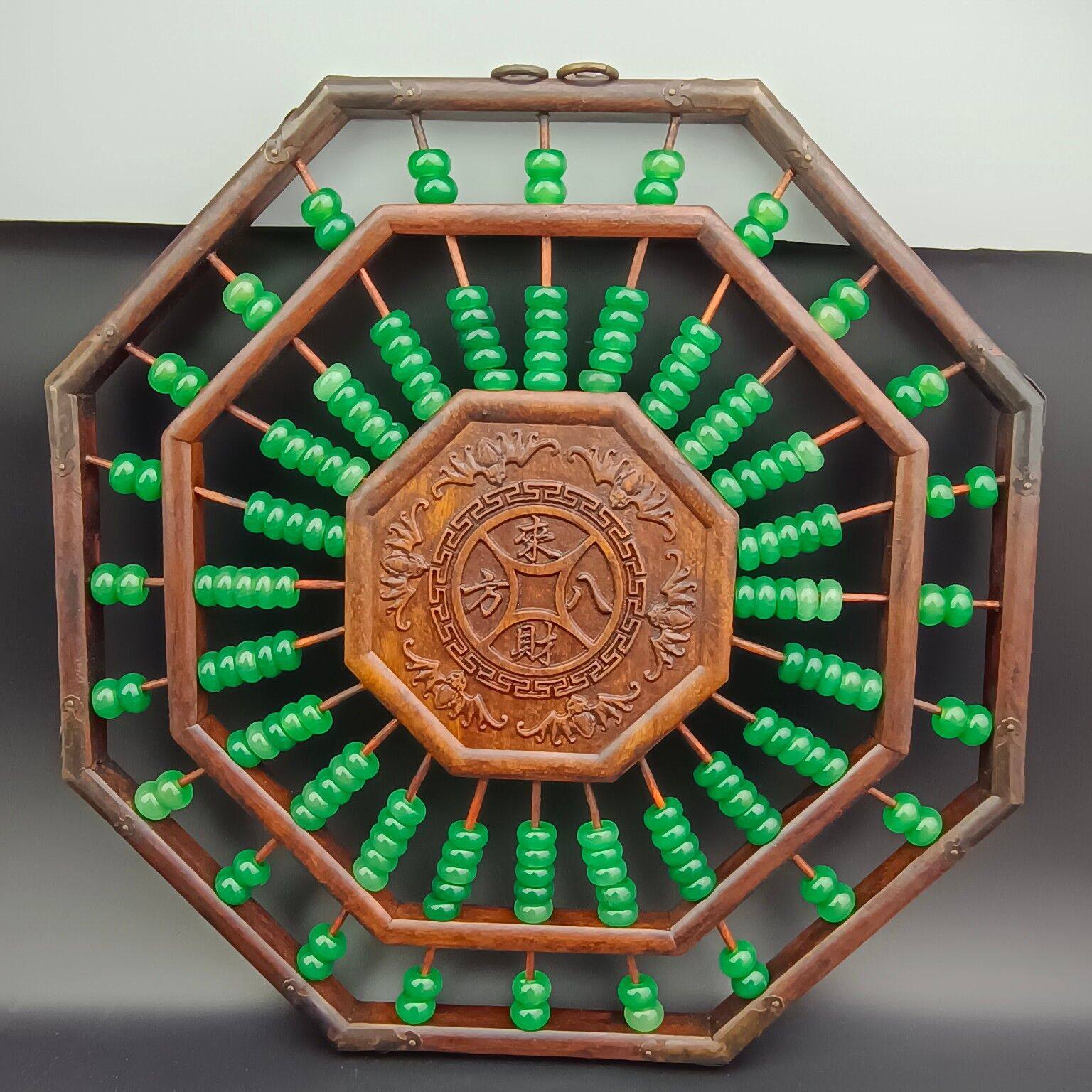 古玉老玉古董收藏的古代老红木木架石英岩珠八方来财挂屏算盘饰品