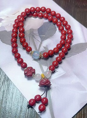 玉阅珠宝朱砂莲花双圈手串