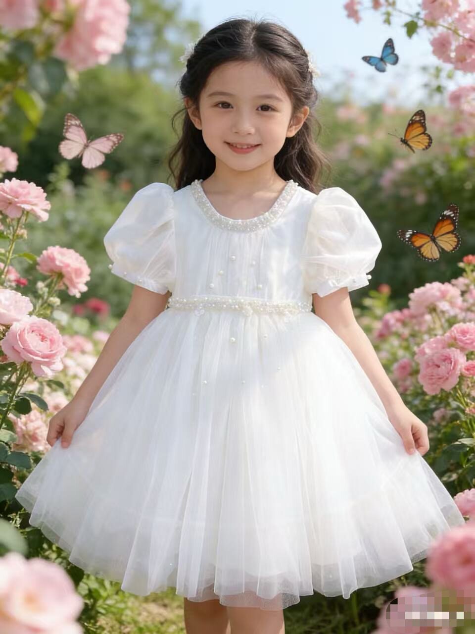 女童白色纱裙2026新款儿童连衣裙时尚小女孩夏季裙子宝宝礼服演出