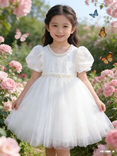 女童白色纱裙2026新款儿童连衣裙时尚小女孩夏季裙子宝宝礼服演出