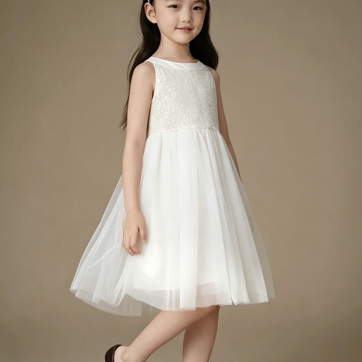 女童白色裙子夏季洋气2026新款纱裙休闲小女孩修身连衣裙儿童公主
