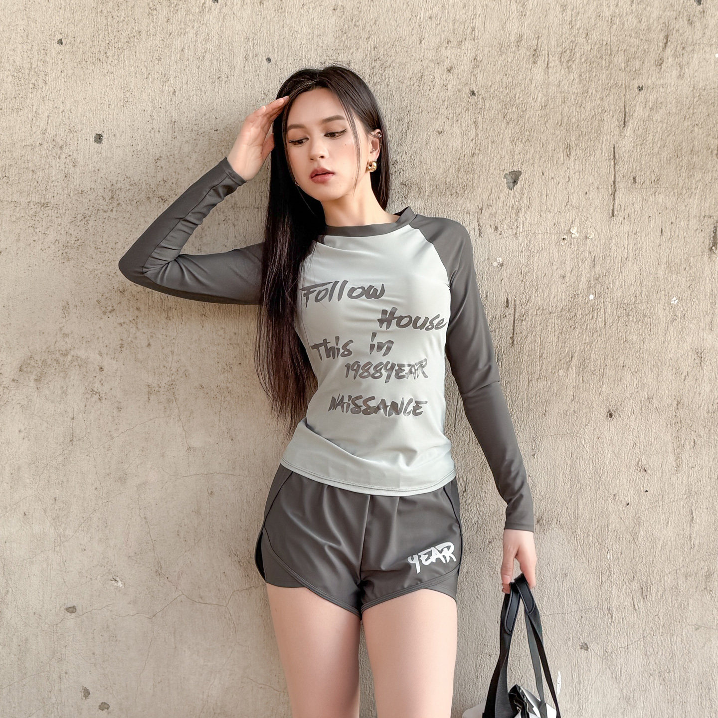 长袖泳衣女分体保守宽松平角裤遮肉显瘦夏新款高级感运动学生泳装