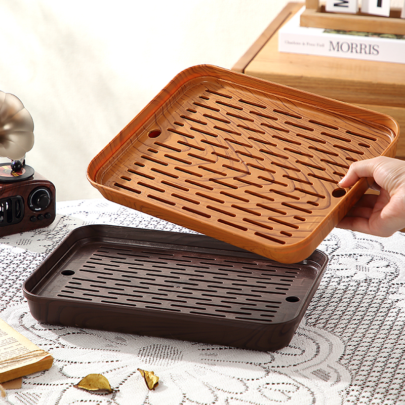 创意仿木纹茶盘家用沥水杯子架托盘长方形塑料轻奢商用置物沥水架