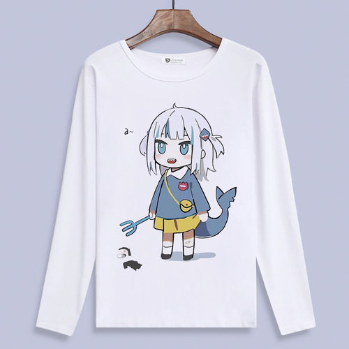 鲨鱼娘Gawr Gura噶呜古拉长袖hololive动漫T恤vtuber二次元痛衣服