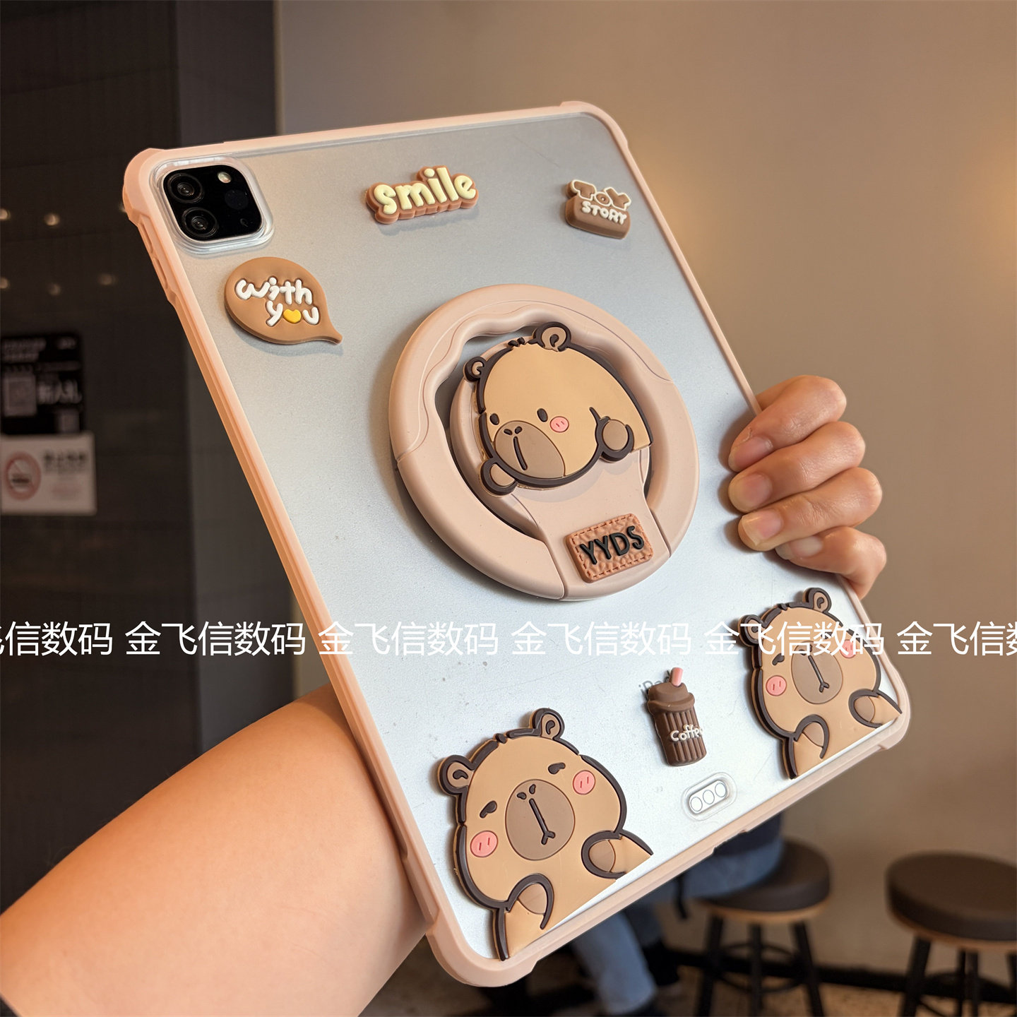 diy手提式360旋转支架适用苹果iPad11保护壳ipd7/8/9磨砂10代10.9平板套Pro11全包air456卡通10.2寸单后壳9.7
