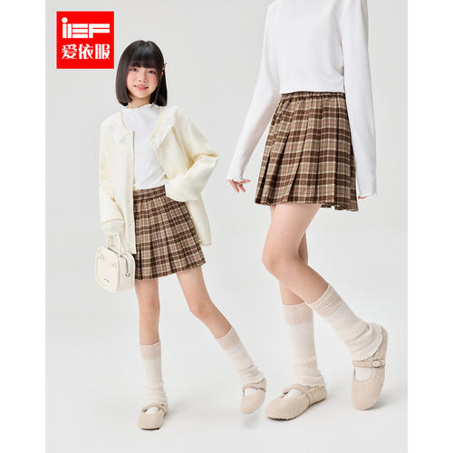 MINIIEF【爱依服童装】2026秋季新款学院风格纹百褶裙日常百搭