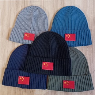 冬季情侣旗帜刺绣针织毛线帽子休闲百搭五星冷帽