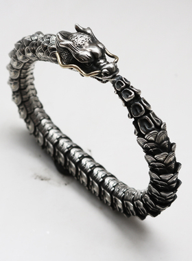 匠艺原创男纯银黄金国潮龙手链