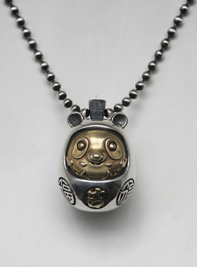 匠艺原创达摩熊墩s925纯银复古文玩潮项链饰吊坠可爱小众个性挂件