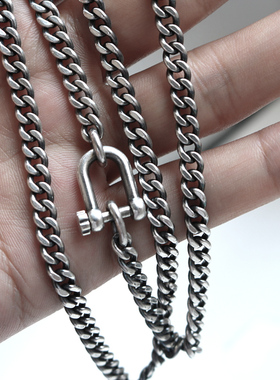 匠艺原创马蹄形925纯银坦克链