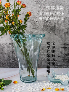西班牙进口玻璃花瓶欧式客厅插花摆件北欧透明鲜花水晶花器微瑕疵