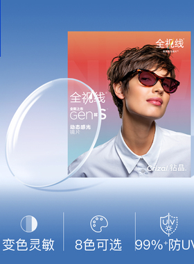 25新品依视路全视线 球面 1.67近视配镜 GENS变色镜片 定制片