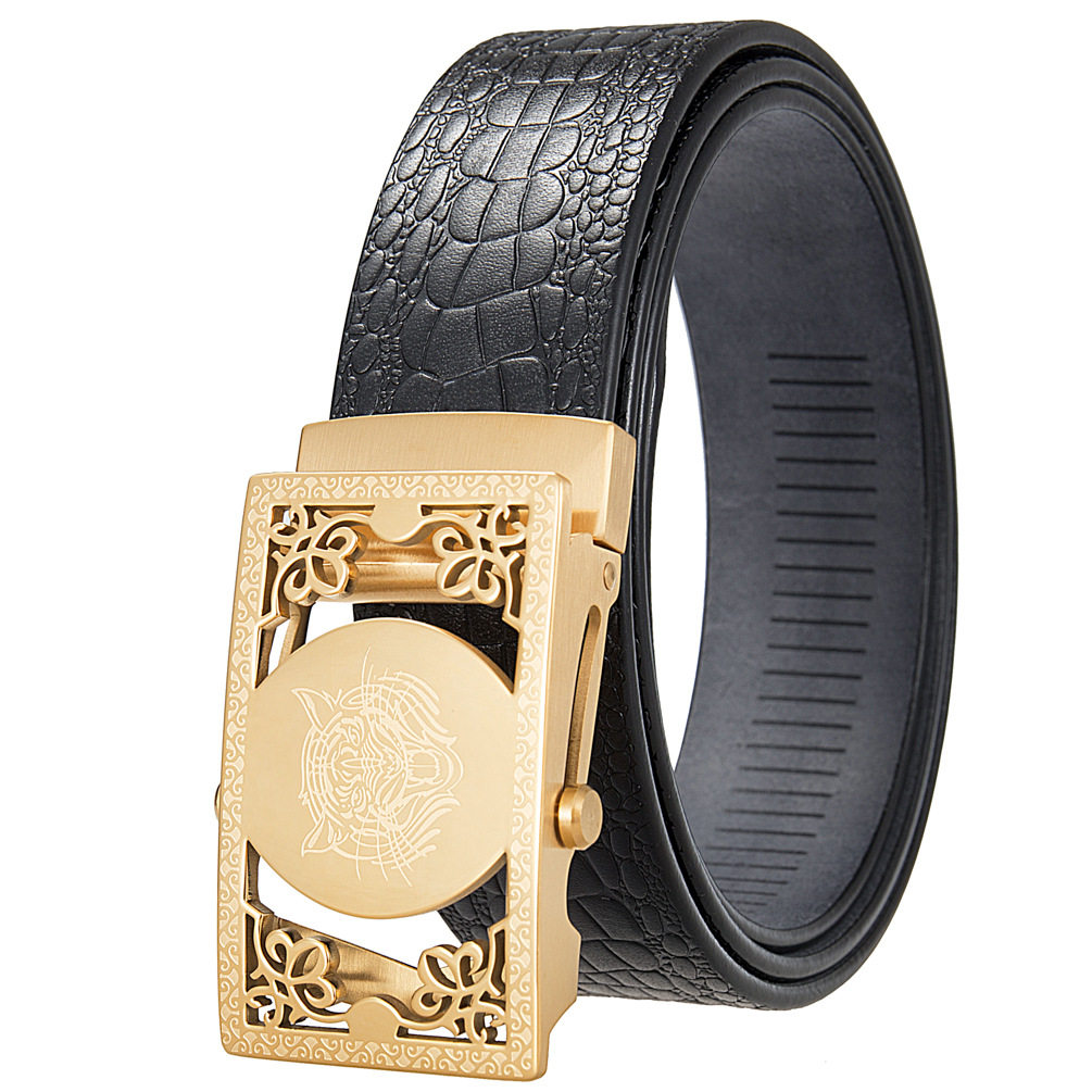 不锈钢虎头扣腰带滚杠自动扣裤带滚轴头层牛皮个性带头皮带男纯皮